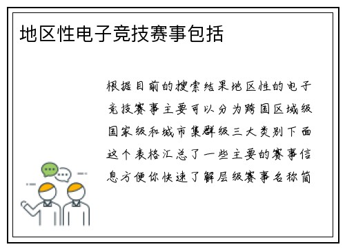 地区性电子竞技赛事包括